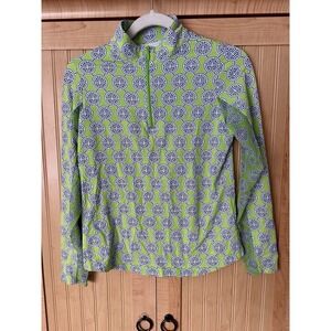 Ladies IBKUL AIDA GREEN NAVY BLUE Long Sleeve Mock 1/4 Zip Golf Shirt - Size XS